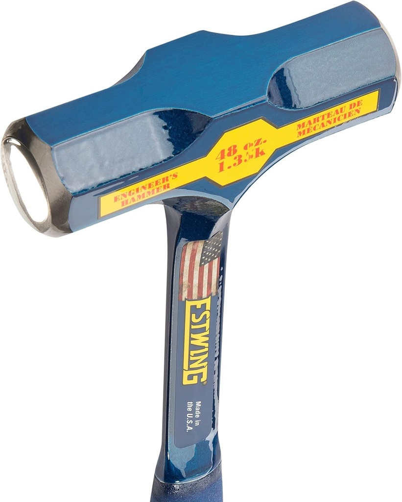 48 Oz Solid Steel Engineers Hammer With Blue Nylon Vinyl Grip And End Cap