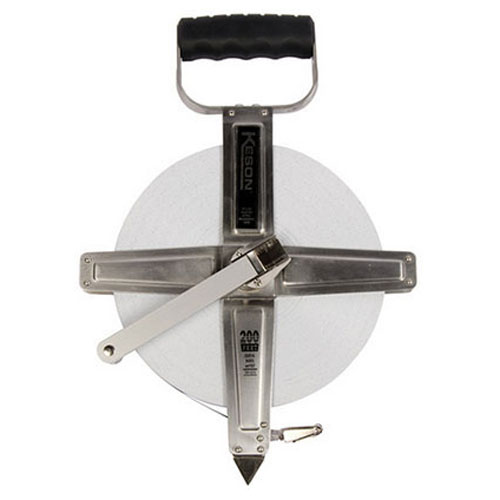 100 FT, UNITS: 1/10, 1/100, 2X NYLON COATED STEEL TAPE W/DEAD FOOT AND RING STAINLESS STEEL HOUSING